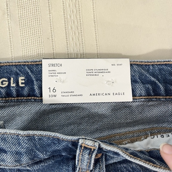 NWT American Eagle Jeans Womens 16 Tinted Medium Wash Barrel Baggy Stretch Denim - Picture 5 of 12